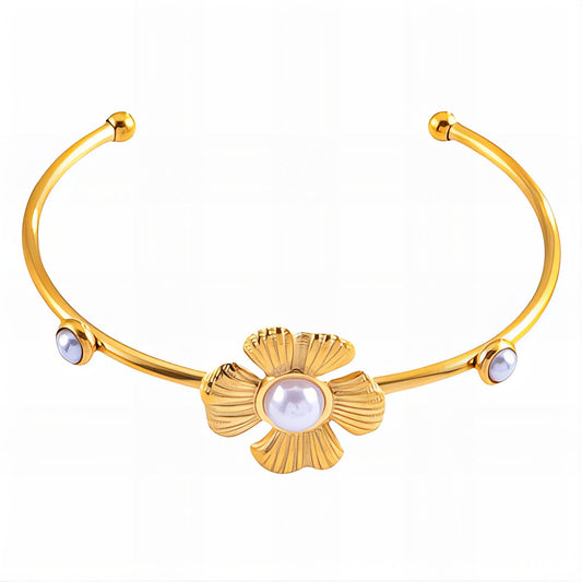 Flower Bracelet, 18K Gold Plated Steel