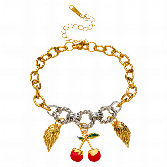 Cherry Bracelet, 18K Gold Plated Steel