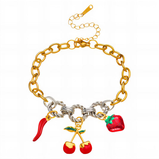 Cherry Bracelet, 18K Gold Plated Steel
