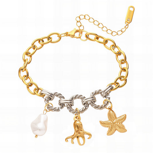 Starfish Bracelet, 18K Gold Plated Steel