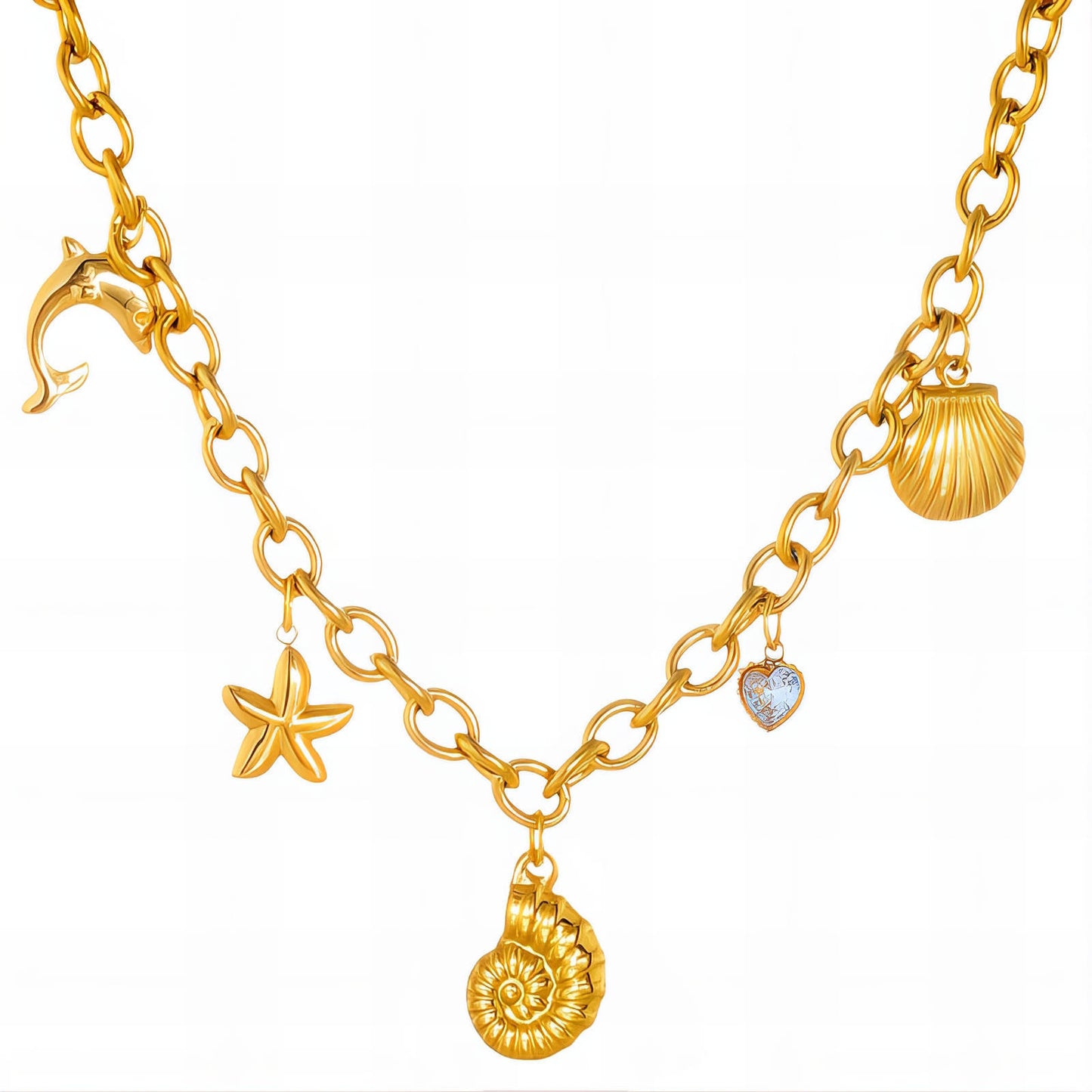 Seashells Necklace, 18K Gold Plated Steel