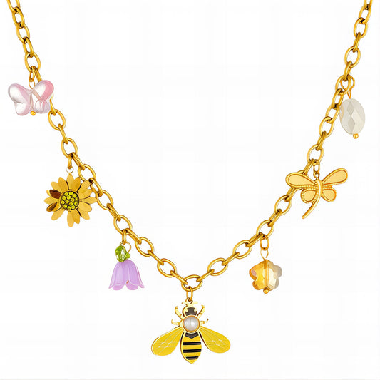 Bee Necklace, 18K Gold Plated Steel