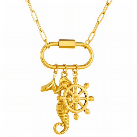 Seahorse Necklace, 18K Gold Plated Steel