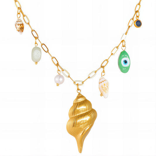 Seashells Necklace, 18K Gold Plated Steel