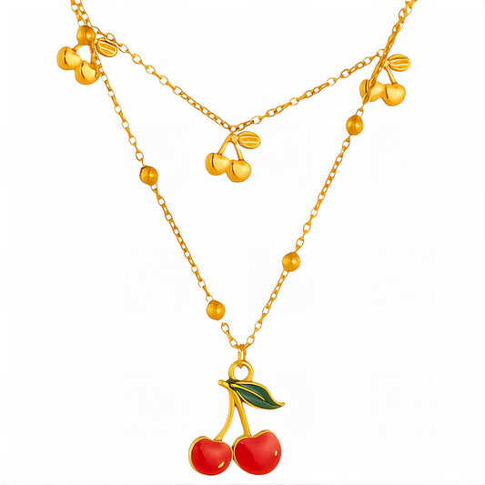 Cherry Necklace, 18K Gold Plated Steel