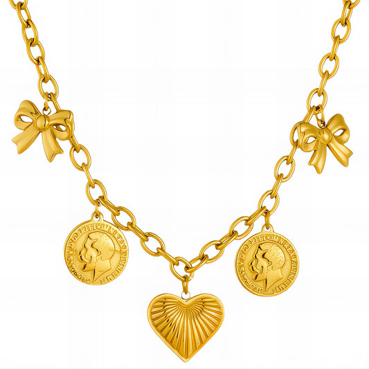 Heart Necklace, 18K Gold Plated Steel