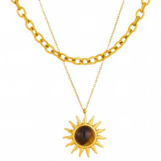 Sun Necklace, 18K Gold Plated Steel