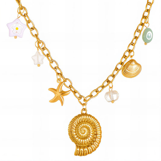 Seashells Necklace, 18K Gold Plated Steel