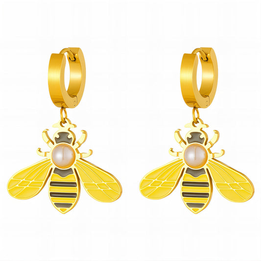 Bees Earrings, 18K Gold Plated Steel