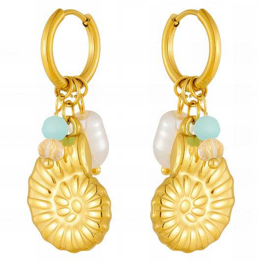 Seashells Earrings, 18K Gold Plated Steel