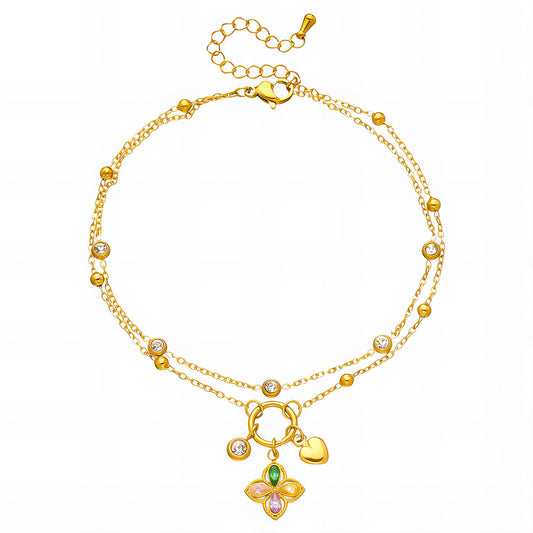 Flower Anklet, 18K Gold Plated Steel