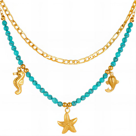Starfish Necklace, 18K Gold Plated Steel