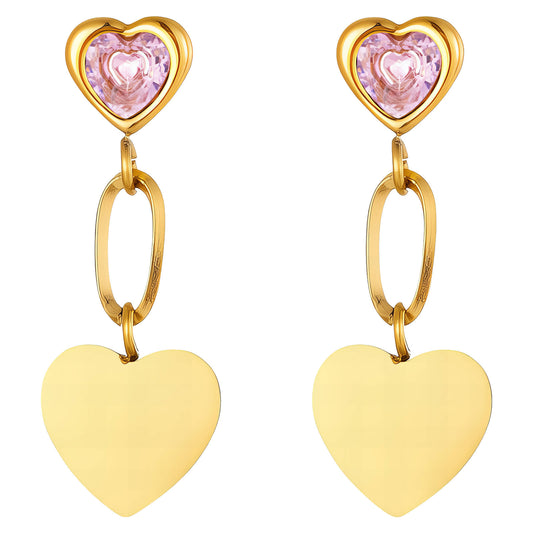 Hearts Earrings, 18K Gold Plated Steel