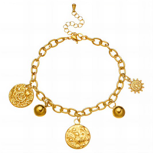 Sun And Moon Bracelet, 18K Gold Plated Steel