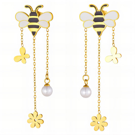 Bees Earrings, 18K Gold Plated Steel