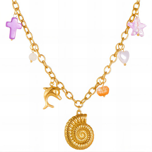 Seashell Necklace, 18K Gold Plated Steel