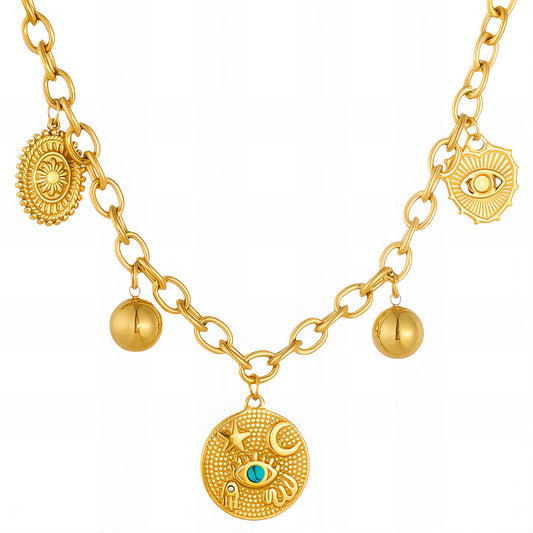 Evil eyes Necklace, 18K Gold Plated Steel