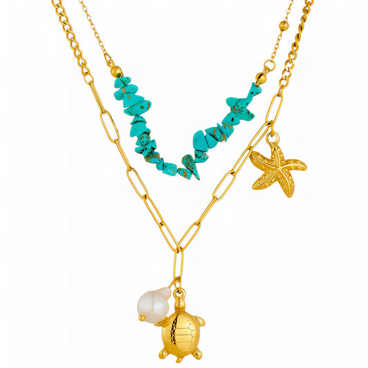 Turtle Necklace, 18K Gold Plated Steel