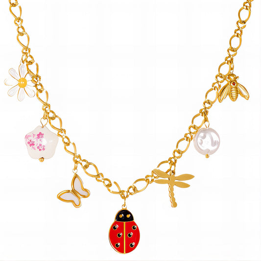 Ladybug Necklace, 18K Gold Plated Steel