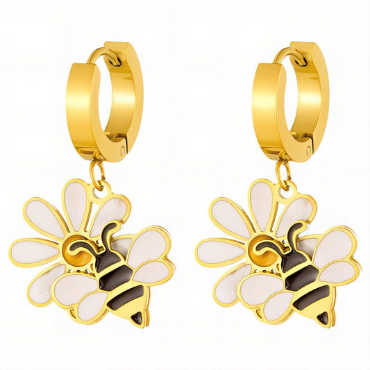 Bees Earrings, 18K Gold Plated Steel