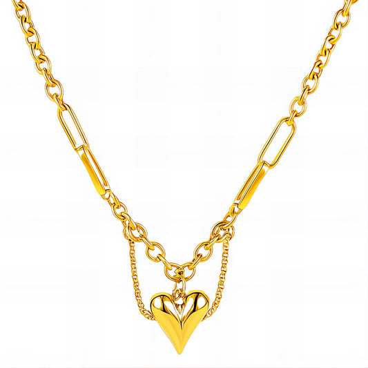 Heart Necklace, 18K Gold Plated Steel