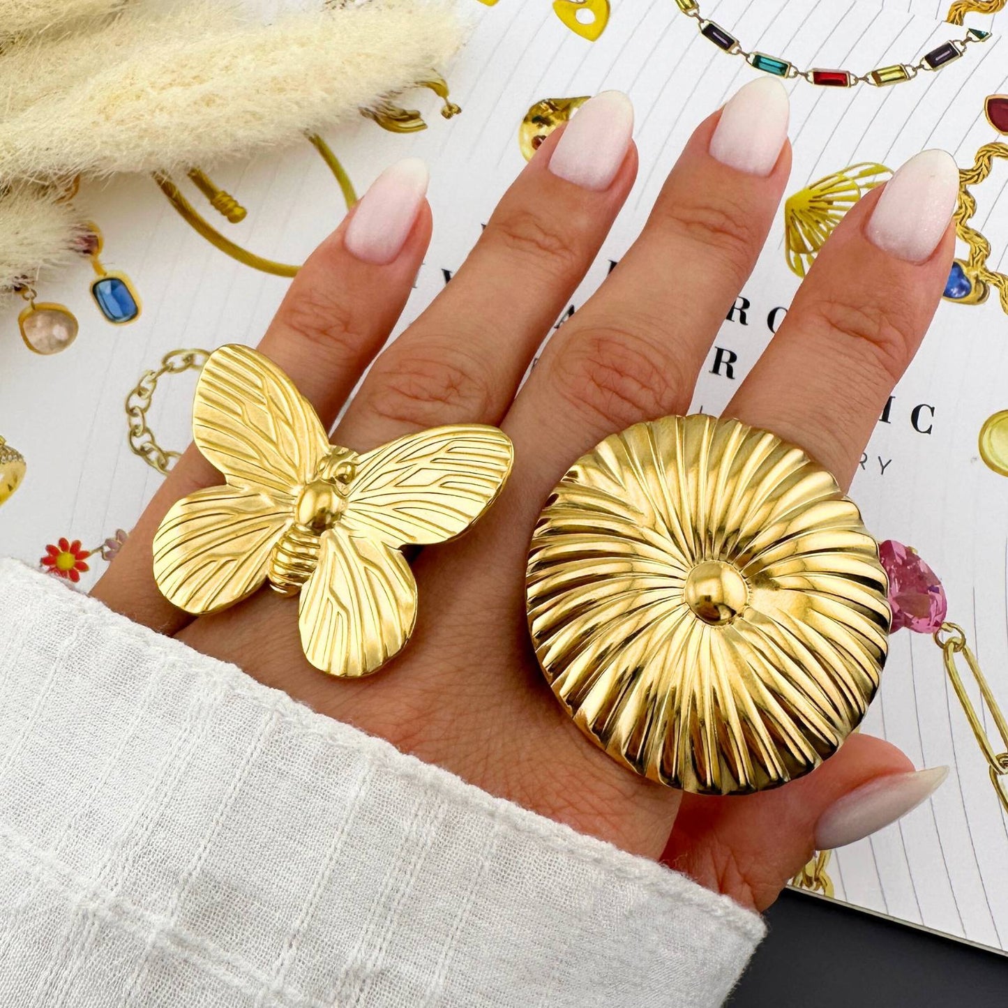 Flower Ring, 18K Gold Plated Steel