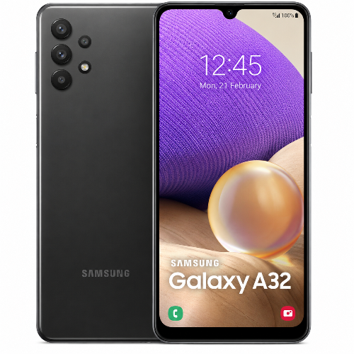 Samsung Galaxy A32 smartphone showing front and back on a white background