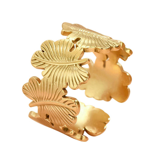 Leaves Ring, 18K Gold Plated Steel