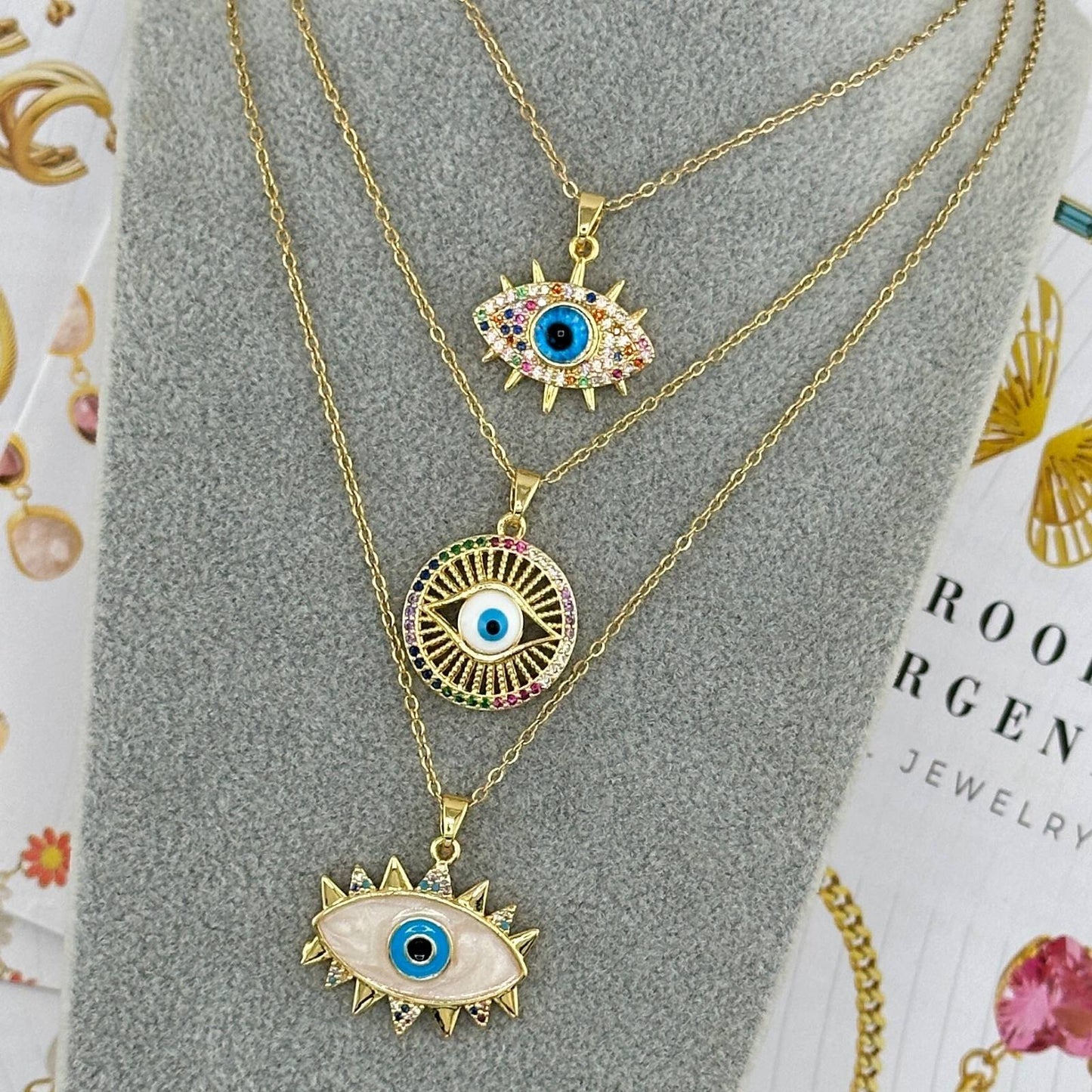 Evil Eye Necklace, 18K Gold Plated Steel