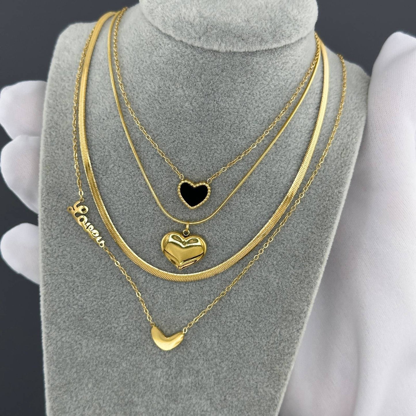 Hearts Necklace, 18K Gold Plated Steel