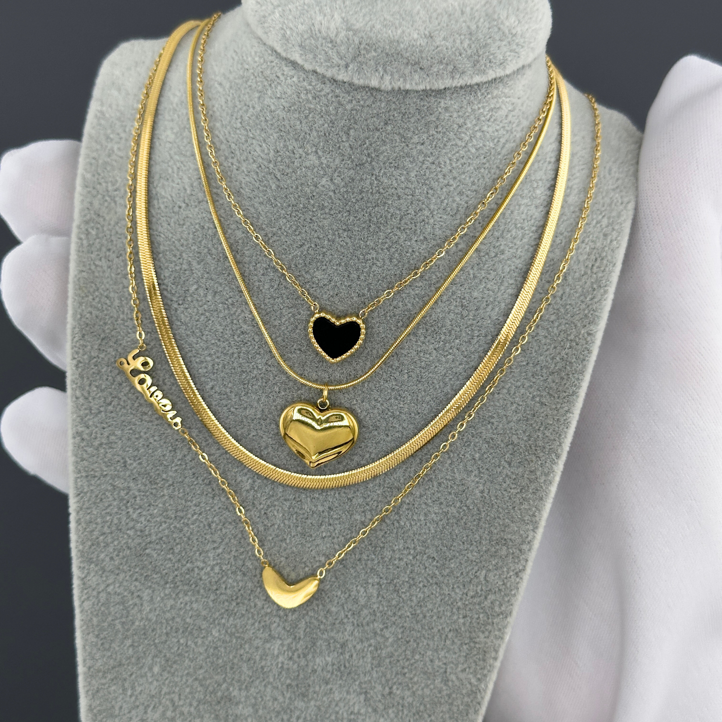 Hearts Necklace, 18K Gold Plated Steel