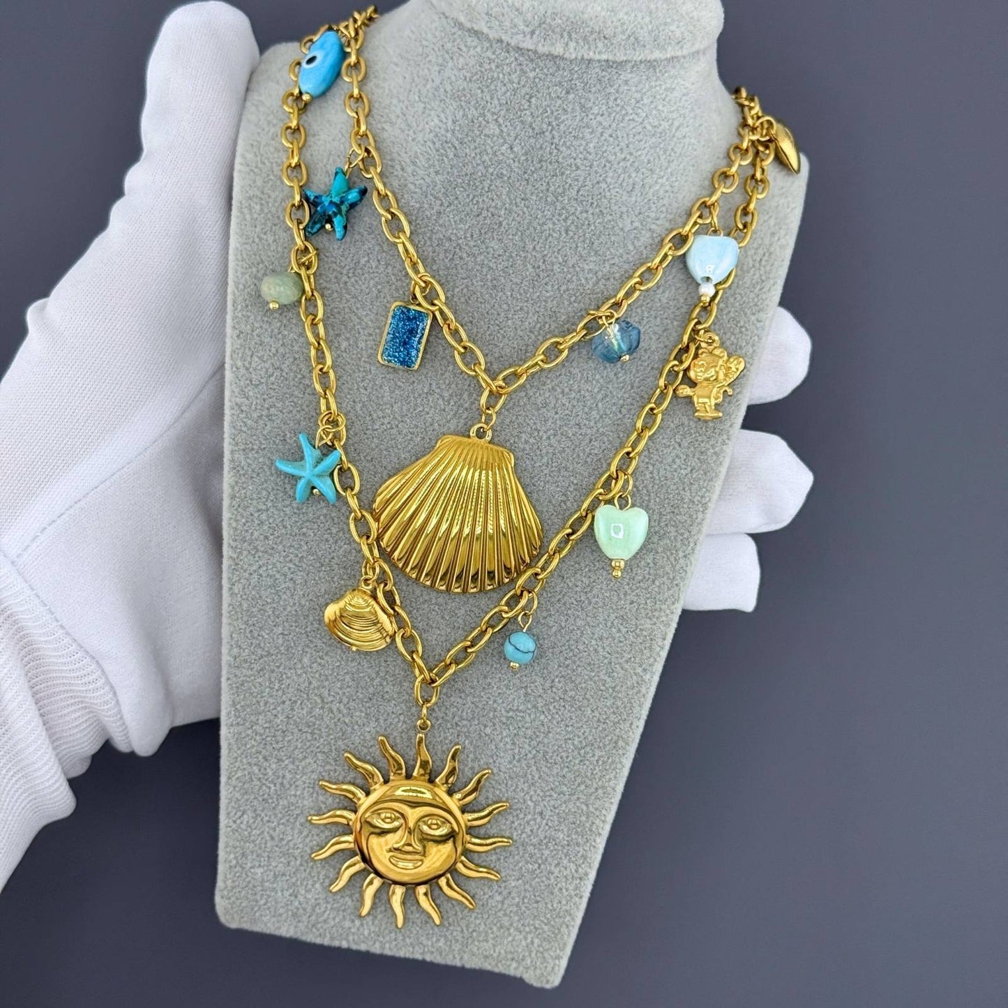 Sun Necklace, 18K Gold Plated Steel