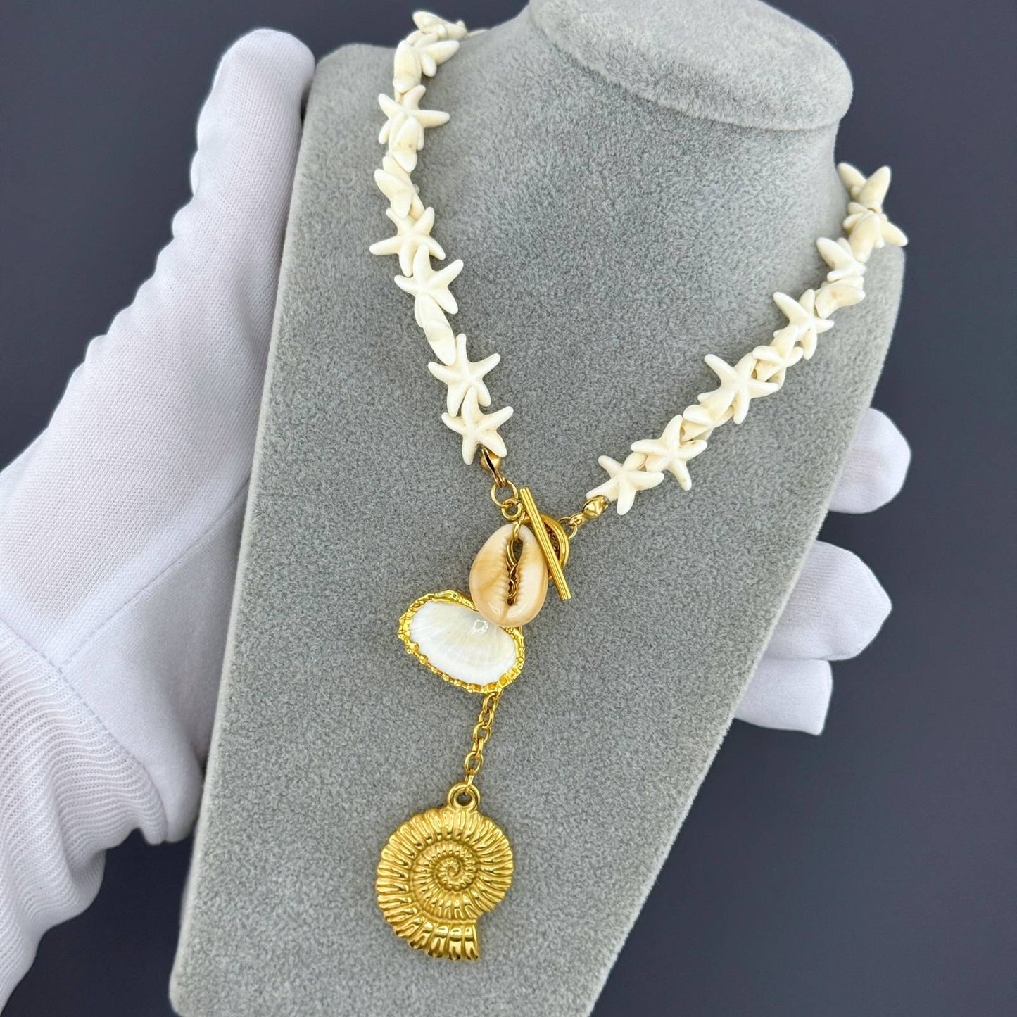Seashells Necklace, 18K Gold Plated Steel