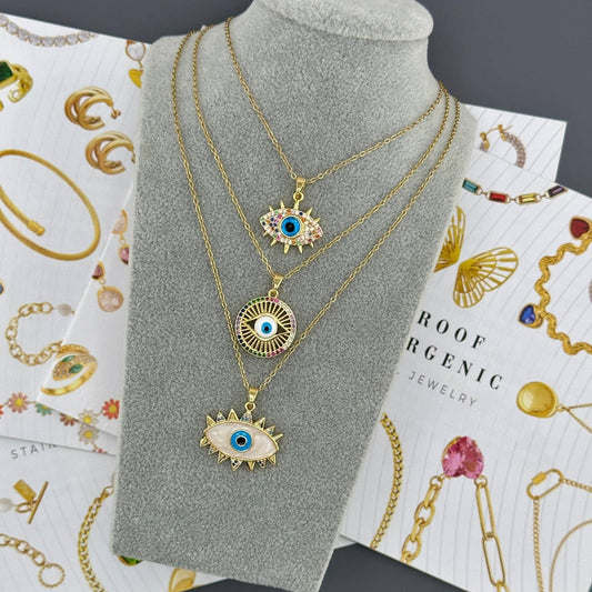 Evil Eye Necklace, 18K Gold Plated Steel