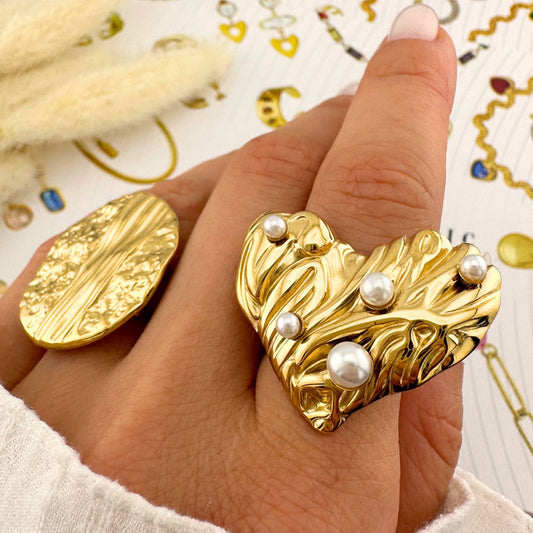 Heart Ring, 18K Gold Plated Steel