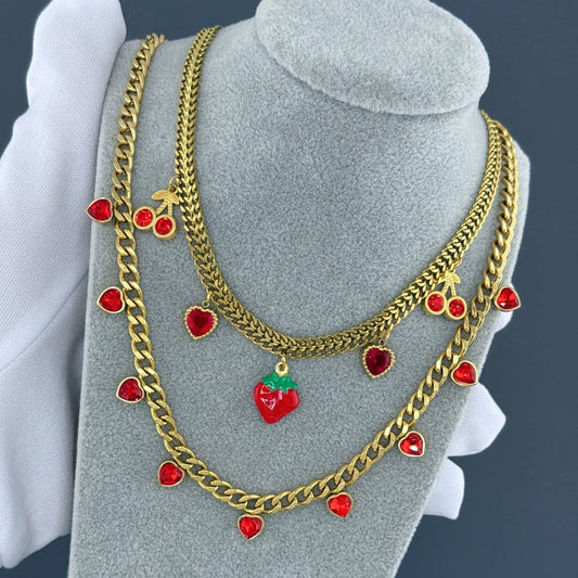 Strawberry Necklace, 18K Gold Plated Steel