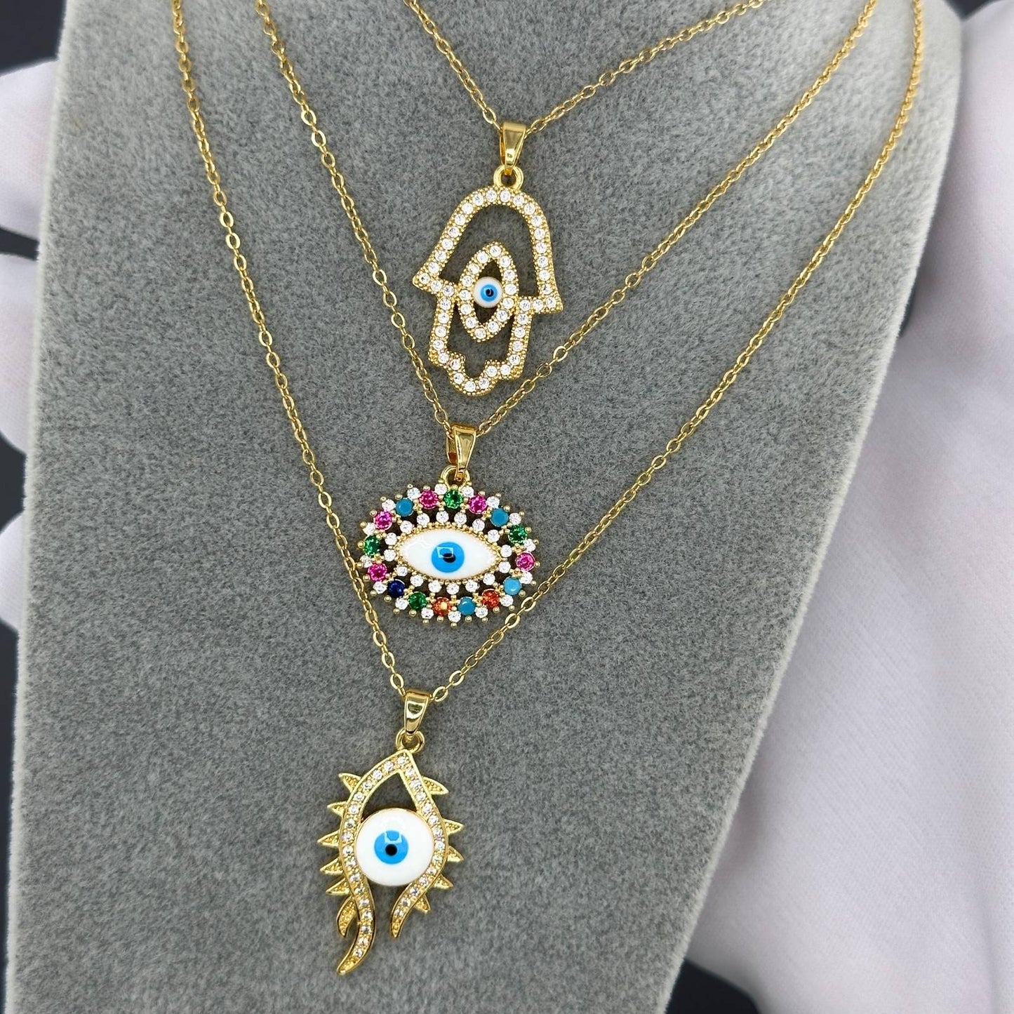 Evil Eye Necklace, 18K Gold Plated Steel