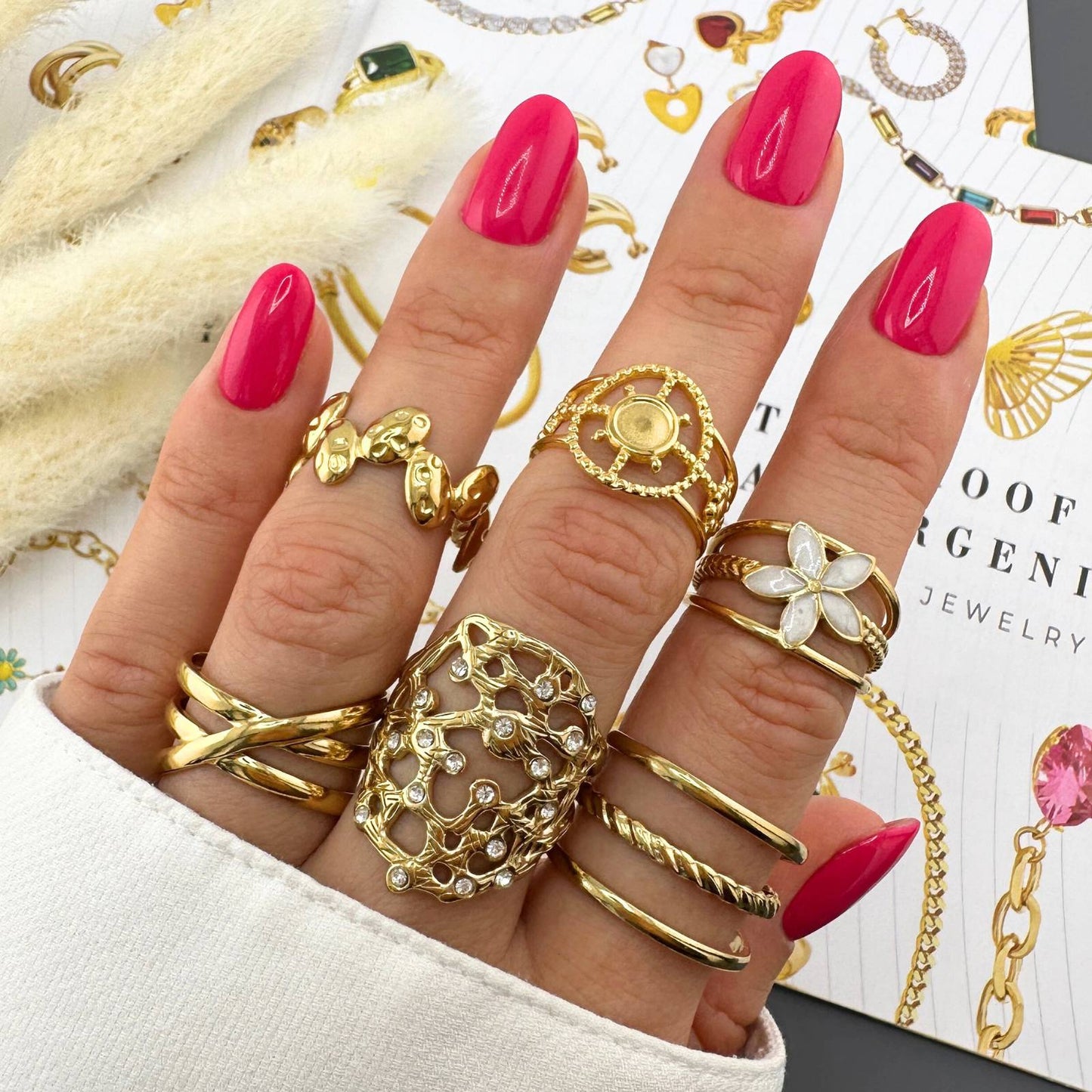 Flowers Ring, 18K Gold Plated Steel