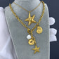 Starfish And Seashell Necklace, 18K Gold Plated Steel