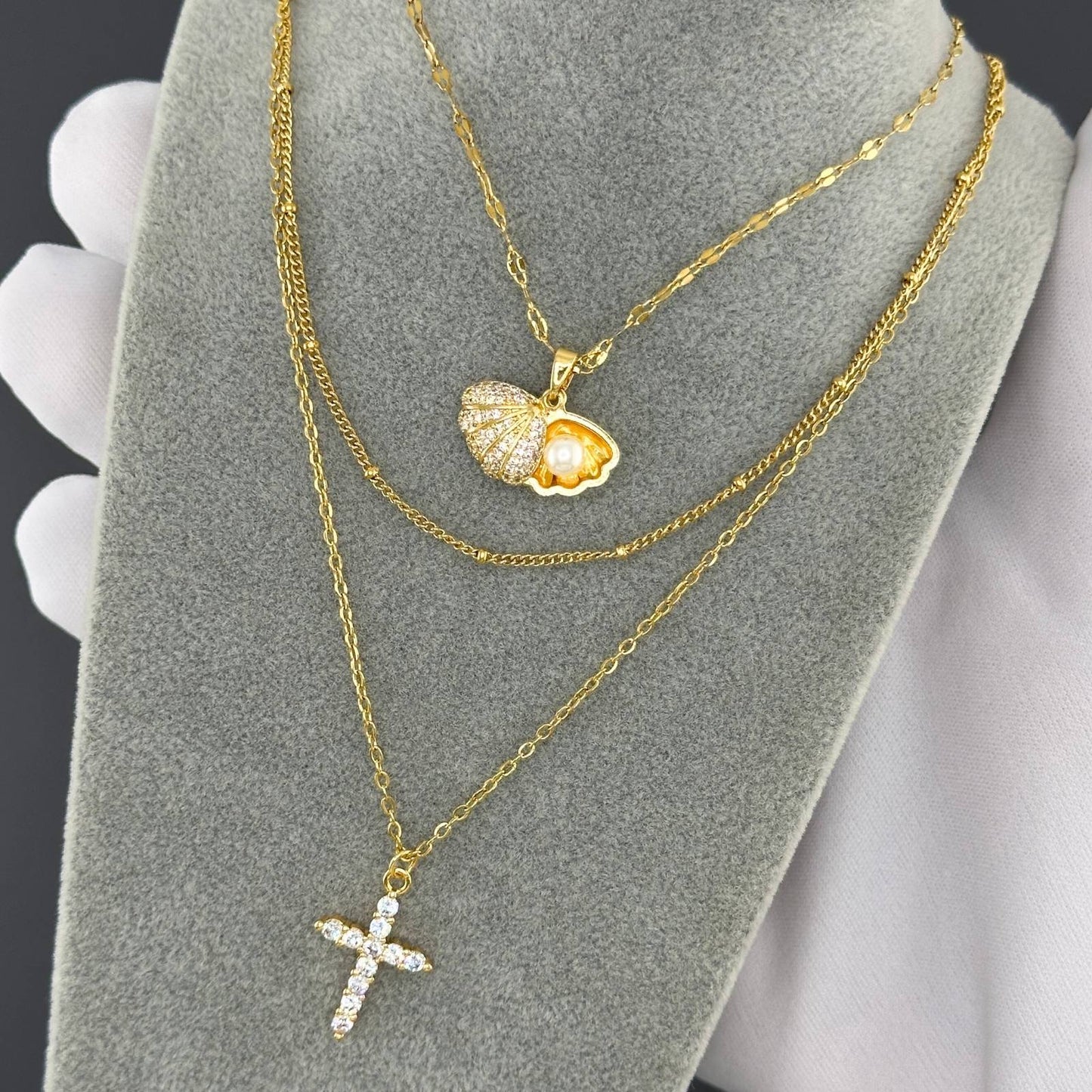 Crosses Necklace, 18K Gold Plated Steel