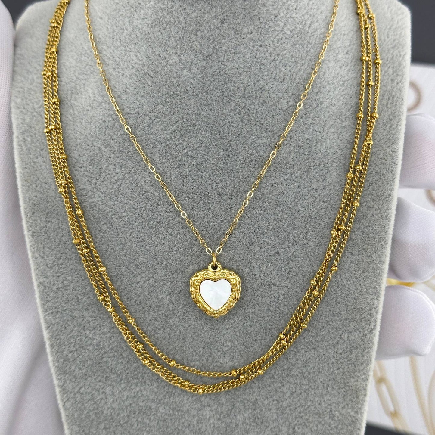 Hearts Necklace, 18K Gold Plated Steel