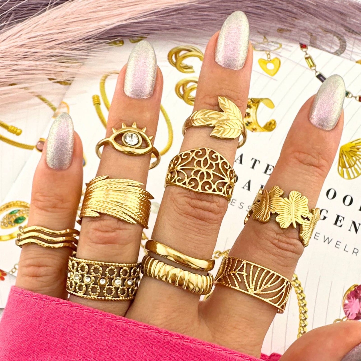 Ring, 18K Gold Plated Steel