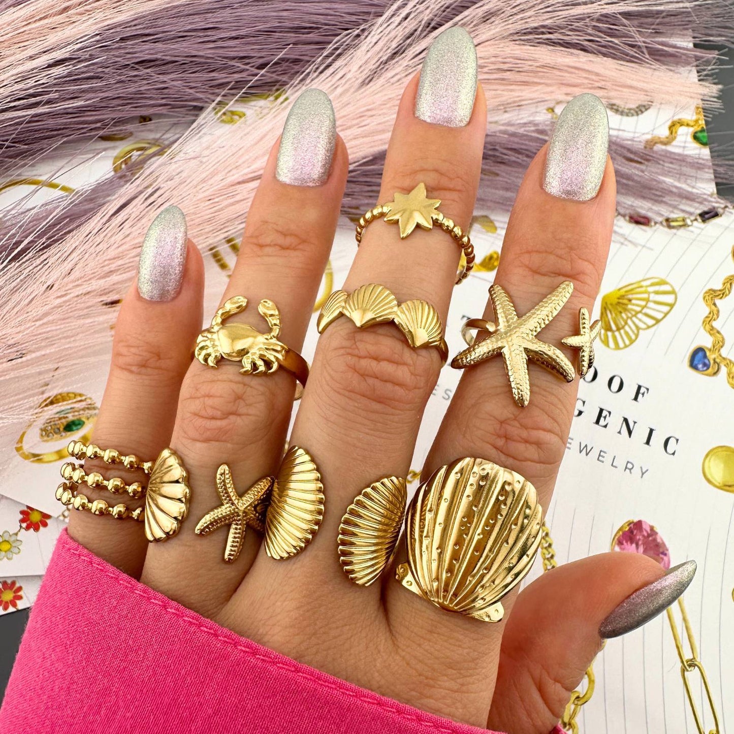 Crabs Ring, 18K Gold Plated Steel