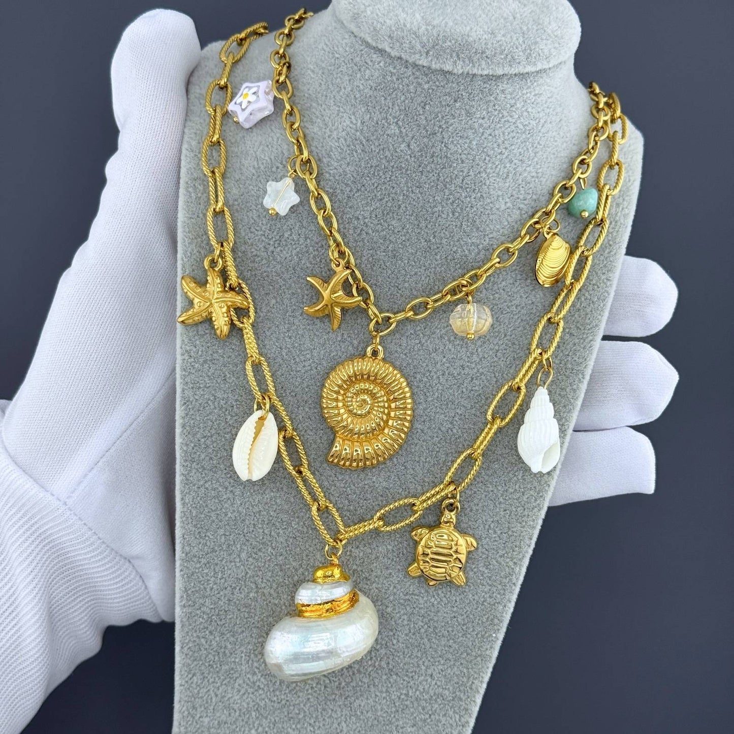 Seashells Necklace, 18K Gold Plated Steel