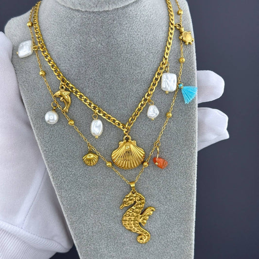 Seashell Necklace, 18K Gold Plated Steel