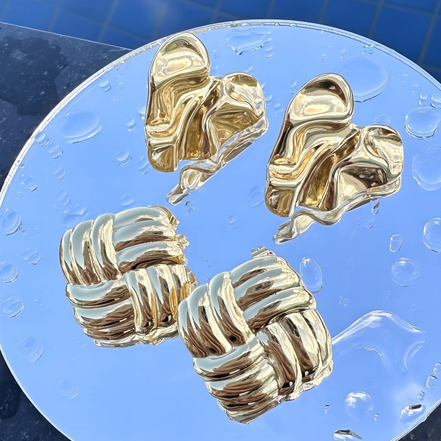 Earrings, 18K Gold Plated Steel