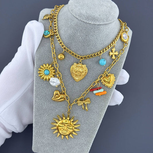 Sun Necklace, 18K Gold Plated Steel