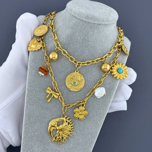 Evil eyes Necklace, 18K Gold Plated Steel