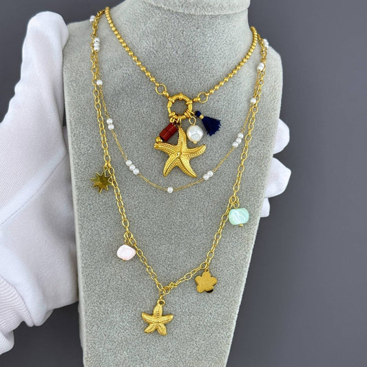 Starfish Necklace, 18K Gold Plated Steel