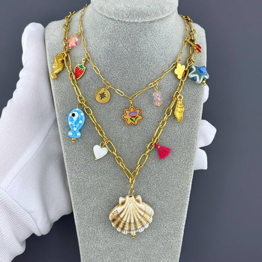 Seashells Necklace, 18K Gold Plated Steel